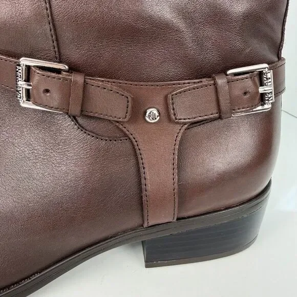 Lauren Ralph Lauren Marion Burnished Leather Riding Boots, Brown, 9.5B Wide Calf - Picture 14 of 16